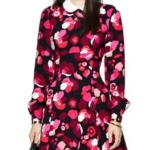 kate spade Pink and Black Floral Long-Sleeve Dress with White Collar